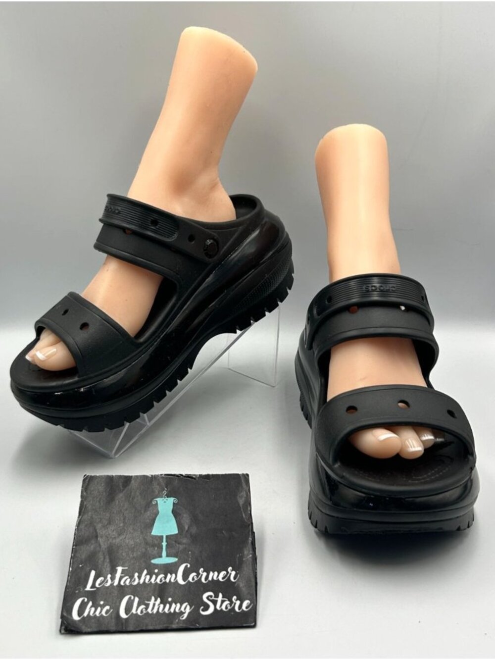 Crocs Women's Black Rubber Mega Crush Platform Clog Slip-On Sandals Size 9 3511